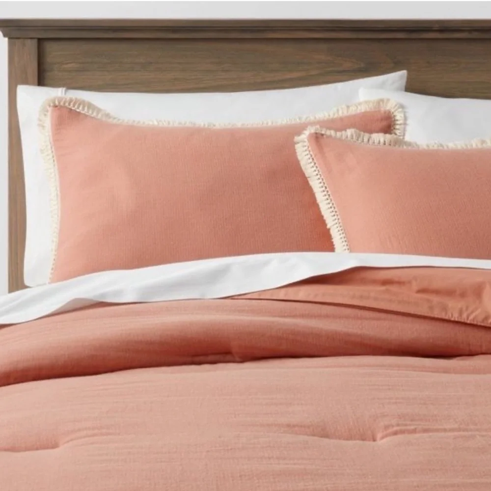 NWOT Threshold Cotton Tassel Border Sham Set of 2 Full/Queen Terracotta